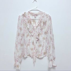 Mesh Floral Top With Necktie